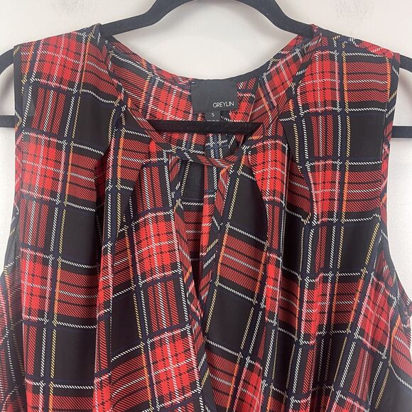 Anthropologie Greylin Womens Top Small Red Plaid Sleeveless Flowy Dark Academia - Picture 2 of 7